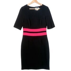 Anthropologie Ruby Belle Retro Black Pink Stripe Sheath Dress UK 10 EUR 38 USA 6